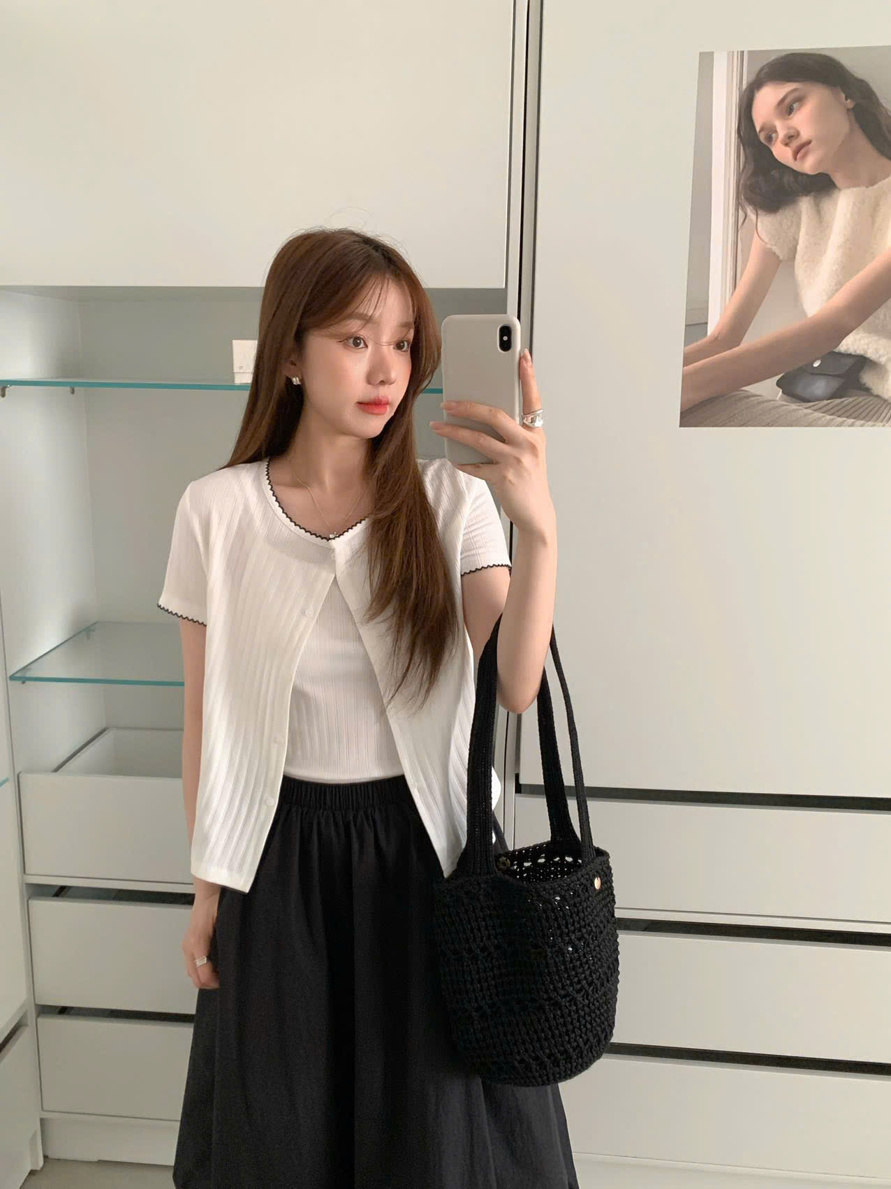 Set Áo Cardigan Dovia Cộc Tay Kèm Hai Dây Kẻ Viền - Ảnh 2