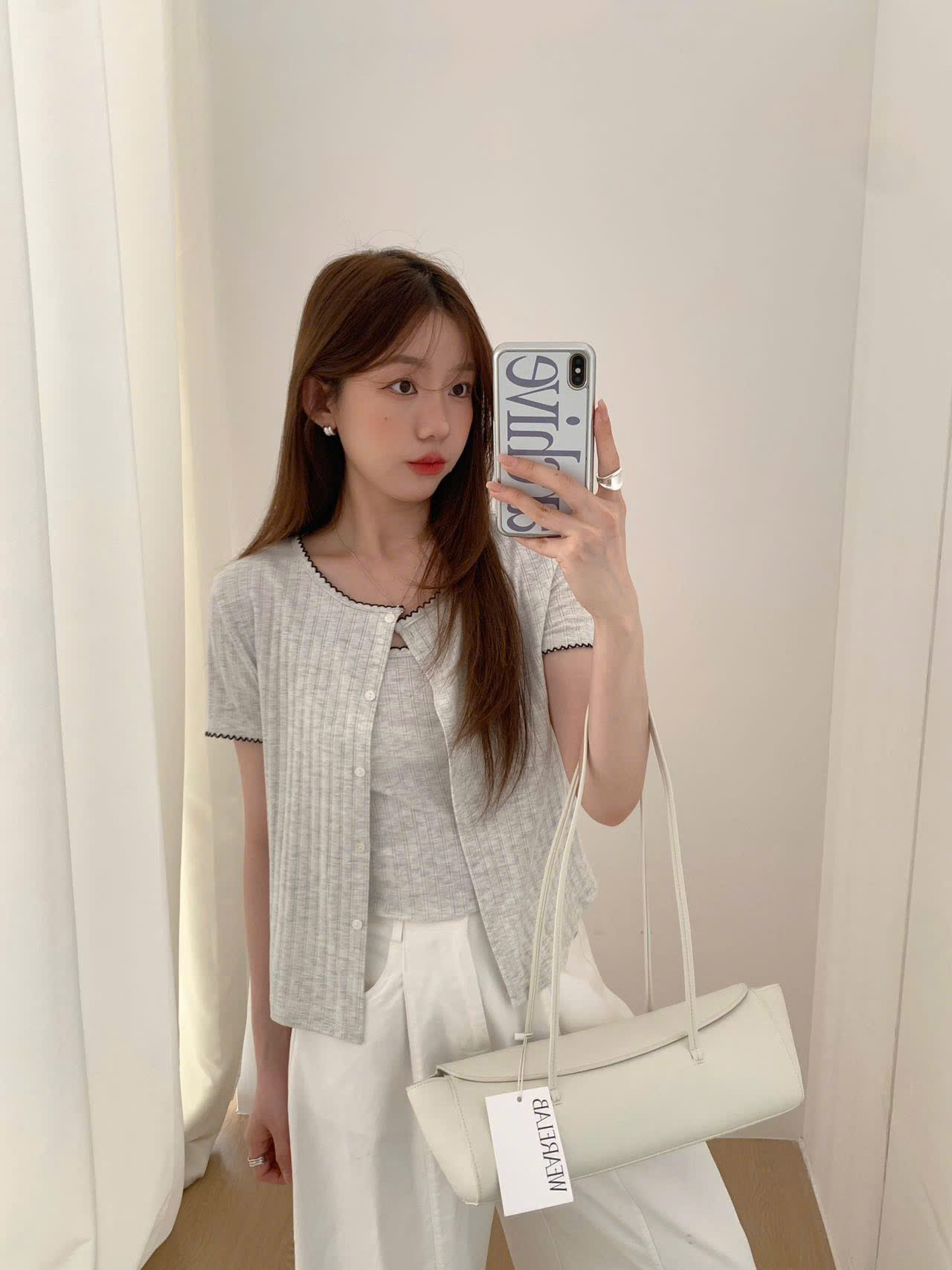 Set Áo Cardigan Dovia Cộc Tay Kèm Hai Dây Kẻ Viền - Ảnh 4