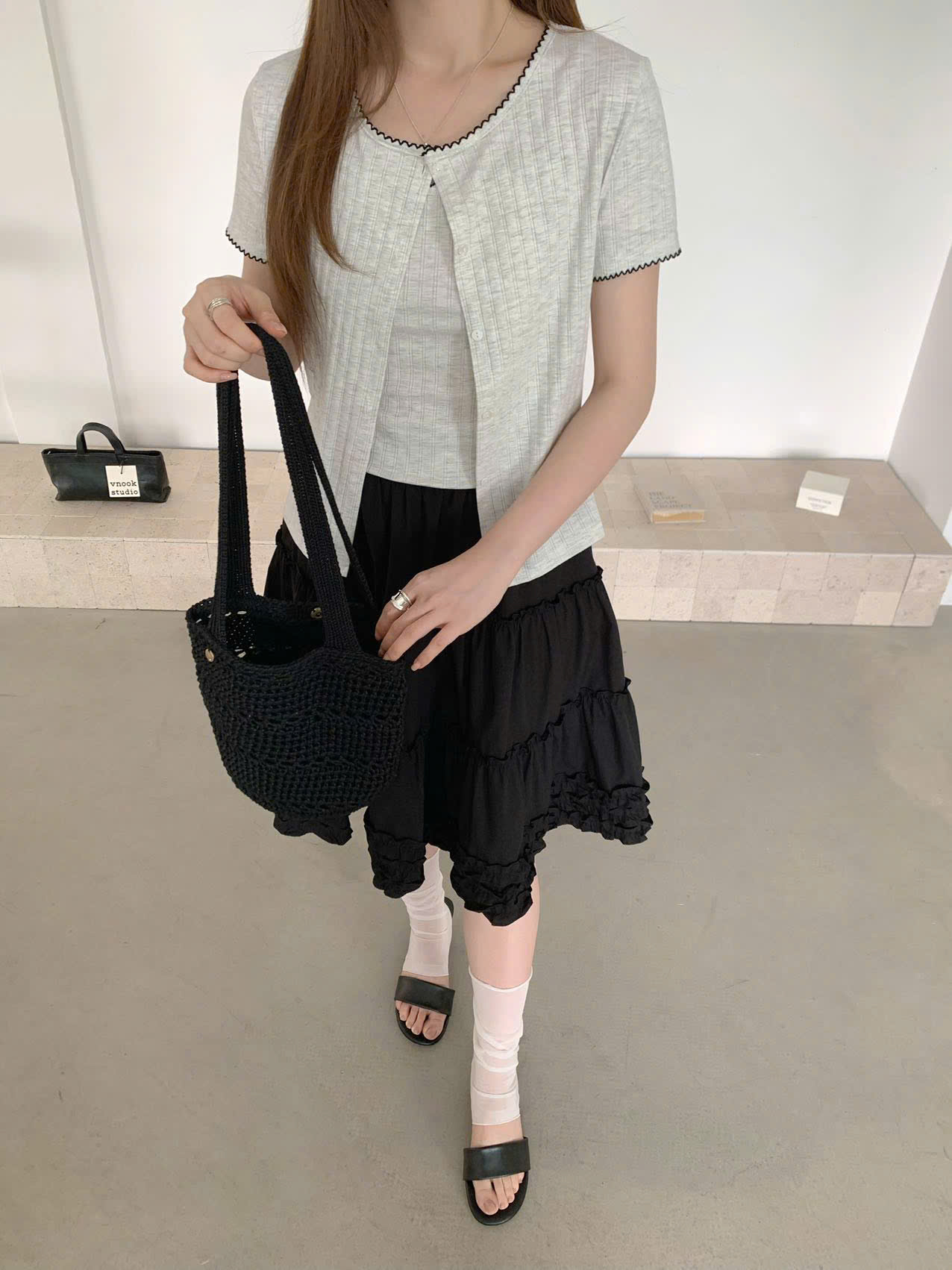 Set Áo Cardigan Dovia Cộc Tay Kèm Hai Dây Kẻ Viền - Ảnh 5