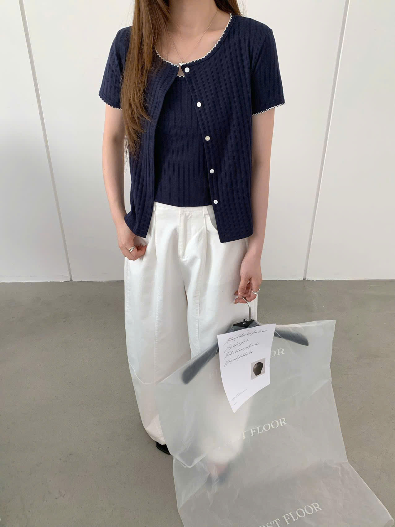 Set Áo Cardigan Dovia Cộc Tay Kèm Hai Dây Kẻ Viền - Ảnh 7