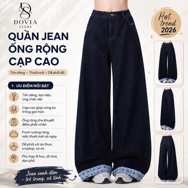 Quần ống rộng nữ đẹp cạp cao