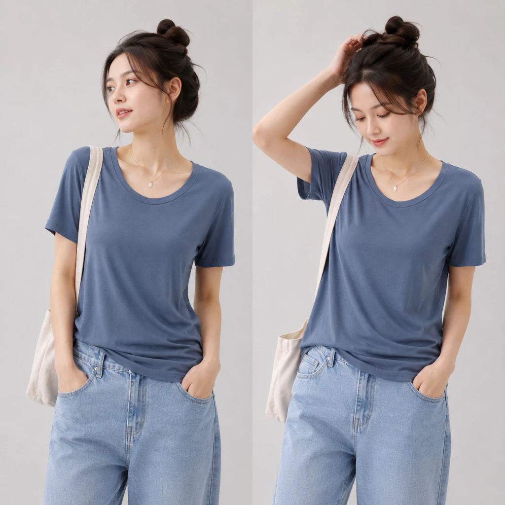 ÁO THUN NỮ CỔ TIM VIỀN BO BASIC DOVIA TAY NGẮN, VẢI COTTON BORIP LẠNH CO GIÃN 4 CHIỀU ĐỊNH LƯỢNG 240GSM MỀM MỊN MÁT MẺ - Ảnh 6